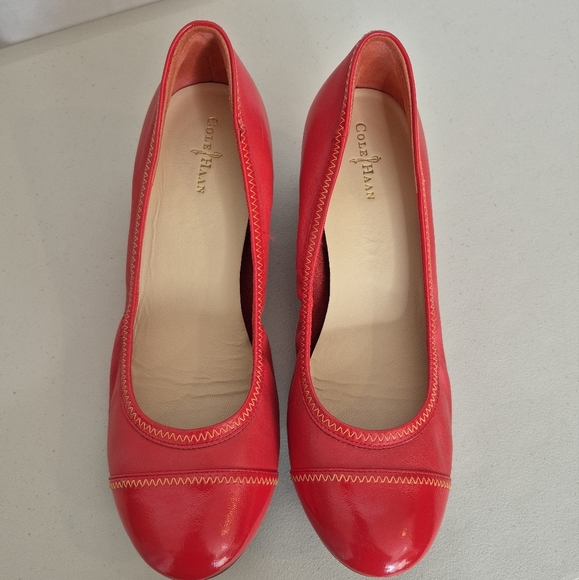 Cole Haan + Nike Air Red Leather Patent Cap Toe Milly Ballet Wedge Pump- Size 10 - Picture 7 of 16